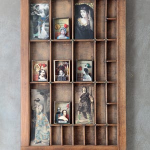Really Nice Cabinet of Vintage Style Literary Artworks in a lovely antique Hamilton Letterpress Type Case Printers Drawer Display Case