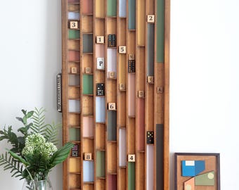 Quirky Vintage Colourful Art Display in an Old Letterpress Printers Tray Type Case