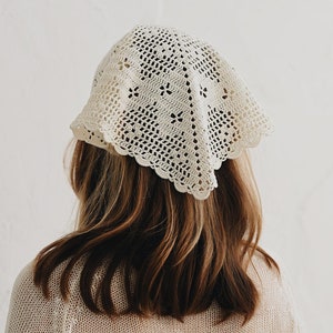 Handcrafted Cotton Lace Headwrap: Beige Kerchief Scarf