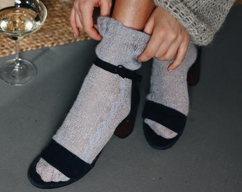 Handwoven Mohair Socks: Warm Wool Knit Sheer Socks