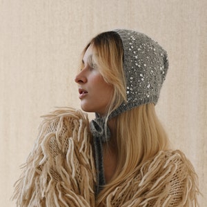 Hand Knitted Wool Bonnet: Sequined Ear Flap Hat