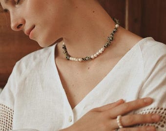 Handmade Freshwater Pearl Choker: Gemstone Beaded Necklace, Sterling Silver