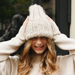 Hand Knitted Warm Alpaca Cap, Unisex One Size Natural Fibre Wool Hat, Brown Minimalist Hand Knitted Cap, White Women Winter Head Accessories