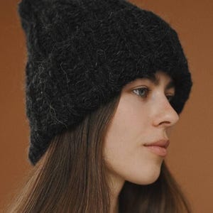 Hand Knitted Warm Alpaca Cap, Unisex One Size Natural Fibre Wool Hat, Brown Minimalist Hand Knitted Cap, black Women Winter Head Accessories