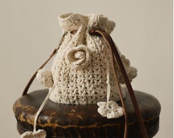 Handmade  Women's Bag with Crochet Flowers,  Fashionable Eco-Friendly bag for Summer festival