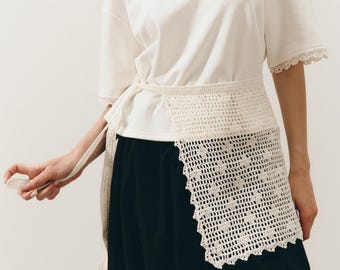 Delantal-cinturón-falda de hilo de algodón hecho a mano, accesorio de cintura estilo boho, detalle para crear un atuendo en capas