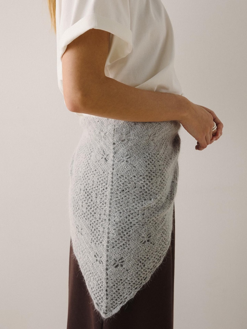 Knit Triangle Scarf, Angora Head Scarf, Soft Winter Kerchief, Cozy Neck Wrap, Fall Style Accessory image 5