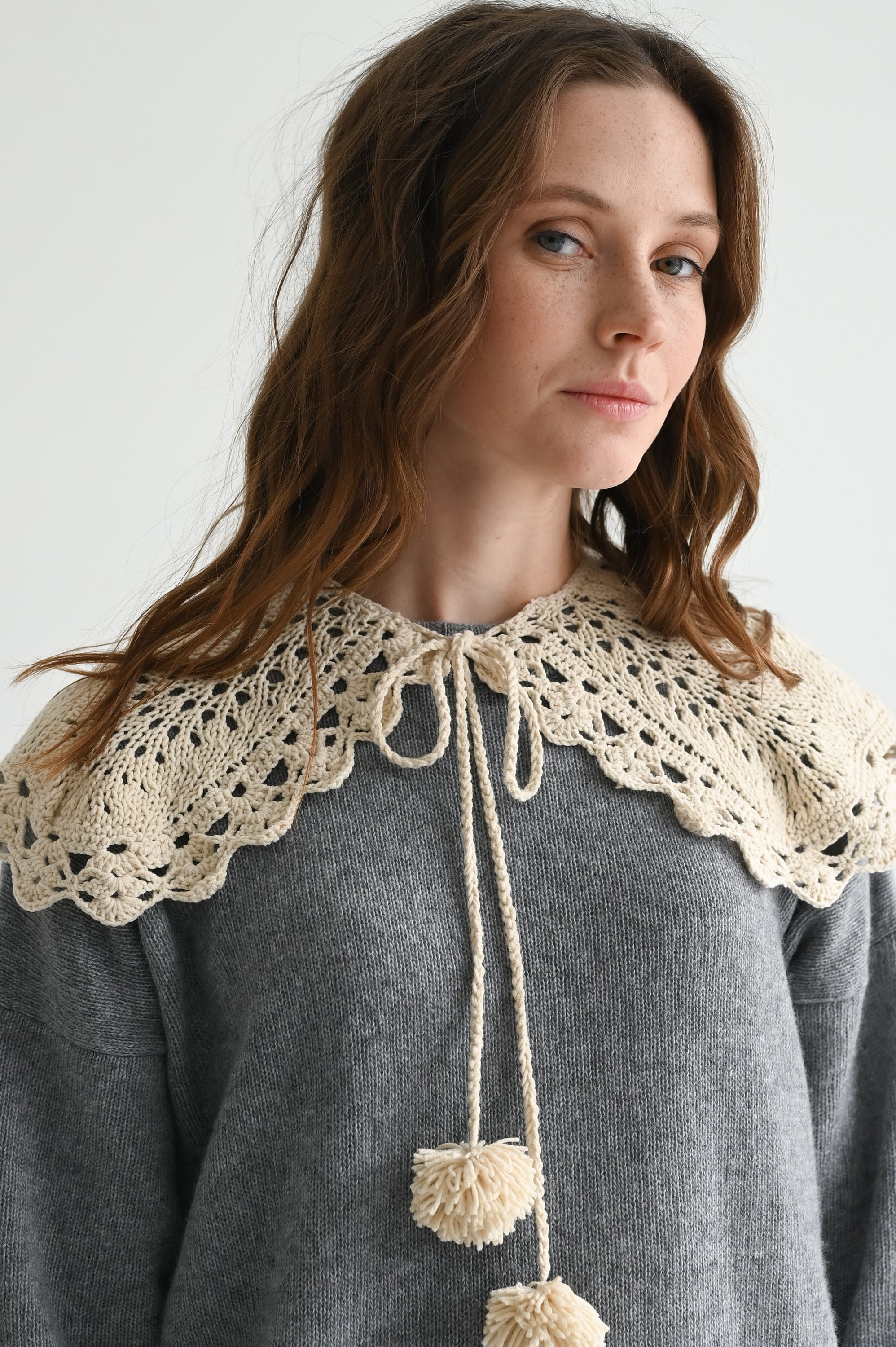 Tie Front Crochet Collar, Sweater Layering Accessory, Handmade Lace Neckpiece, Cottagecore Fall Boho Knitwear, Lace Detachable Neckline