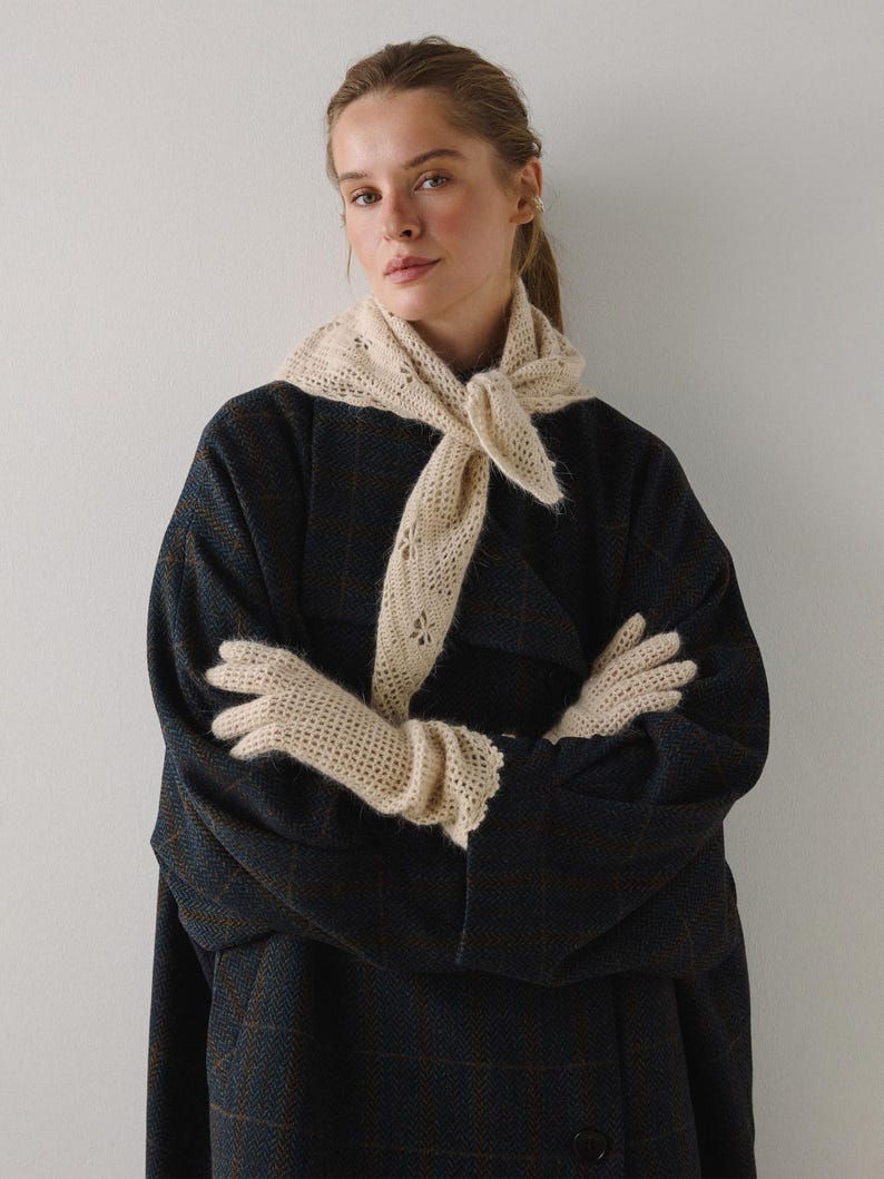 Knit Triangle Scarf, Angora Head Scarf, Soft Winter Kerchief, Cozy Neck Wrap, Fall Style Accessory image 8