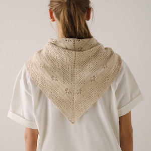 Knit Triangle Scarf, Angora Head Scarf, Soft Winter Kerchief, Cozy Neck Wrap, Fall Style Accessory Beige