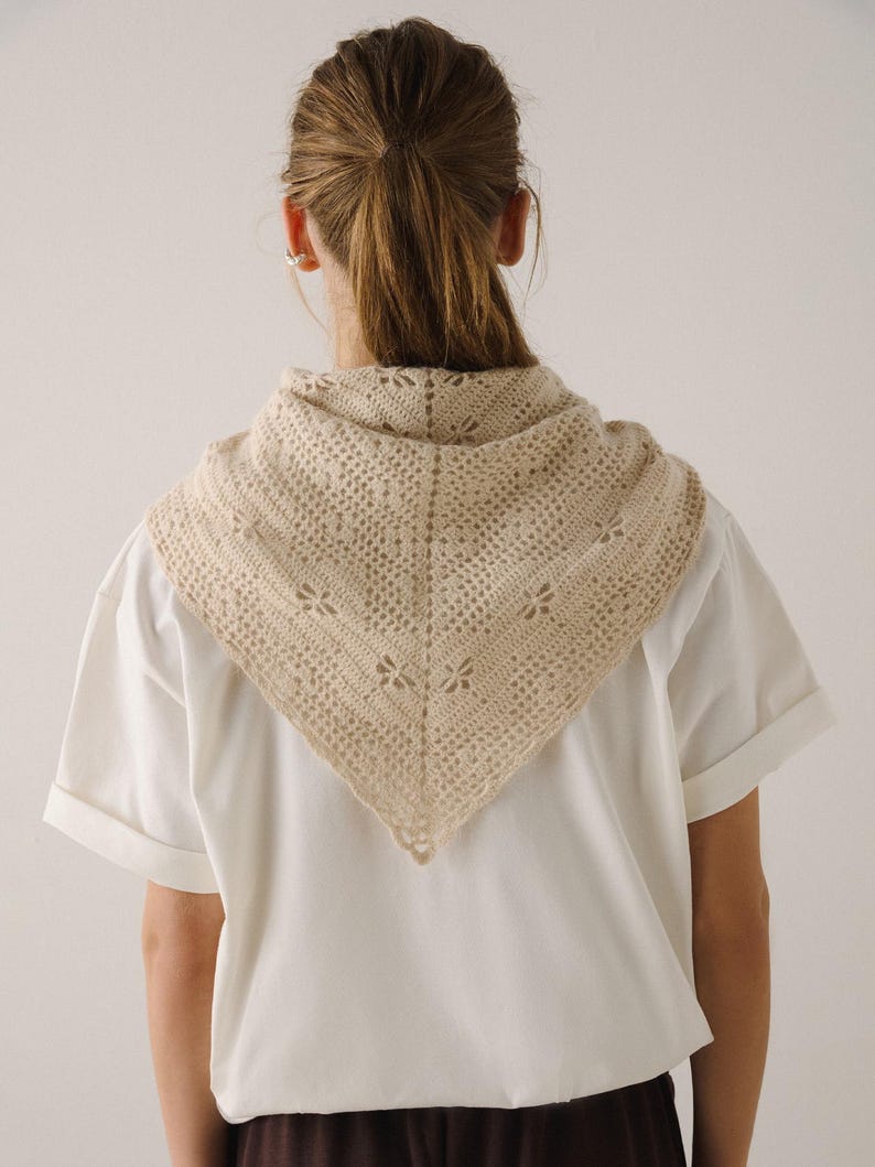 Knit Triangle Scarf, Angora Head Scarf, Soft Winter Kerchief, Cozy Neck Wrap, Fall Style Accessory Beige