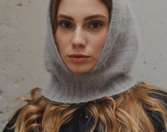 Handmade Angora Knitted Hood: Chunky Winter Neck Warmer