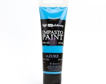May include: A tube of blue acrylic paint labeled "art alchemy IMPASTO PAINT AZURE 1.5 FL. OZ. (75 ml)"