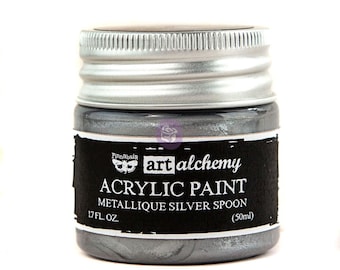 Metallique Silver Spoon  - Art Alchemy Acrylic Paint - Finnabair - ReDesign With Prima - Mixed Media Art - Flipping Fabulous