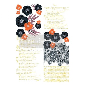 May include: A digital paper featuring a black and white lace pattern, a floral design with black flowers and orange accents, and a handwritten text in gold. The text includes the word "DIY SIMPLY WITH"