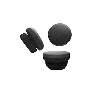 May include: Three black foam polishing pads for car detailing. The pads are round and have a textured surface.