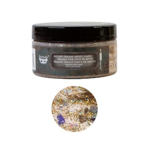 May include: A jar of Golden Dragon Effect Paste, a iridescent glitter paste for crafting. The jar is labeled with the product name and instructions in English, French, and Spanish. The paste is a light brown color with gold glitter.