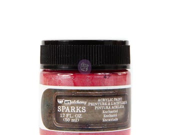 May include: A small jar of red metallic acrylic paint labeled "Sparks" by Art Alchemy. The jar is 1.7 fluid ounces (50 ml).