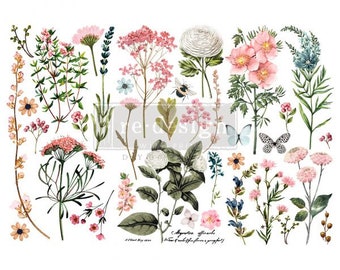 May include: A digital paper pack featuring a collection of watercolor illustrations of various flowers, butterflies, and a bee. The illustrations are in shades of pink, blue, green, and white. The text "Mysteria affranchis" is included in the image.