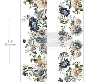 Murmures d'indigo - 2 feuilles, 3,25 x 11,5 po - Décalcomanies luxueuses - Redesign avec Prima Furniture Upcycling Décoration DIY Artisanat floral techniques mixtes