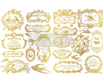 H2O Transfers Gold – Chant Du Matin – 2 sheets, 8.5″x11″ – ReDesign With Prima Furniture Upcycling DIY Craft Floral Mixed Media