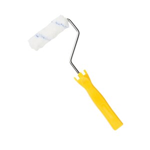 May include: A yellow paint roller with a white roller head and a metal handle.