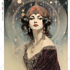 Paper Designs Mucha Inspired Celestial Portrait I Rice Paper - Furniture Upcycling - Decor - Decoupage Crafts - Flipping Fabulous