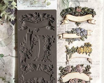 Decor Moulds® – Blooming Banners – 1 pc, 5″x10″x8mm - Silicone Mold - Redesign with Prima - Resin, Epoxy, Wax, Clay Modeling Material Baking