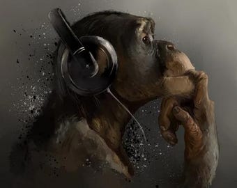 Chimp with Headphones - A1 Decoupage Paper (23.4 x 33.1"), Three Yellow Goats - Furniture Upcycling - Free Shipping Eligible