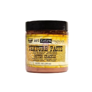May include: A jar of copper crackle texture paste for crafting. The jar is labeled "art Extra vagance Texture Paste Copper Crackle" and has a capacity of 8.5 fluid ounces (250 ml).