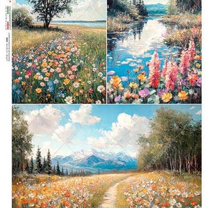 Paper Designs Three Meadow Views Rice Paper - Furniture Upcycling - Decor - Decoupage Crafts - Flipping Fabulous