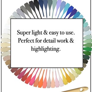 May include: A French tip paint brush with a wooden handle and natural bristles. The brush is surrounded by a color chart of paint samples in various shades of blue, green, red, orange, yellow, and pink. The text "THE FRENCH TIP BRUSH" is at the top of the image. The text "Super light & easy to use. Perfect for detail work & highlighting." is in the center of the image. The text "Dixie Belle Paint Company" is at the bottom of the image.