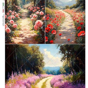 Paper Designs Three Meadow Views II Rice Paper - Furniture Upcycling - Decor - Decoupage Crafts - Flipping Fabulous