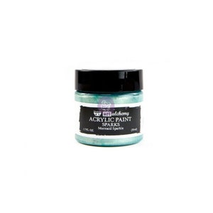 May include: A small jar of teal blue acrylic paint with a silver shimmer. The jar is labeled "art alchemy acrylic paint sparks mermaid sparkle" and contains 1.7 fl oz (50 ml) of paint.