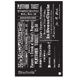 May include: Black and white vintage-style ticket stub with the text "PLATFORM TICKET", "Metropolitan Opera House", "Eve., Nov. 12", "BETAIN THISCHECK", "Ford's Theatre", "Washington", "Reserved Chair--Friday", "Dress Circle! In Dress Circle", "GOOD THIS NIGHT ONLY", "Give this portion of the Ticket for entrance to the Doorkeeper", "Jas. R. Ford", "BUSINESS MANAGER", and "Finnabair".
