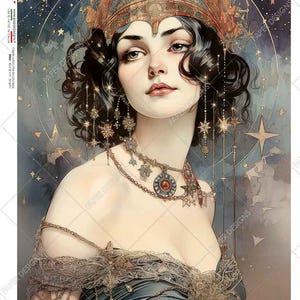 Paper Designs Mucha Inspired Celestial Portrait II Rice Paper - Furniture Upcycling - Decor - Decoupage Crafts - Flipping Fabulous