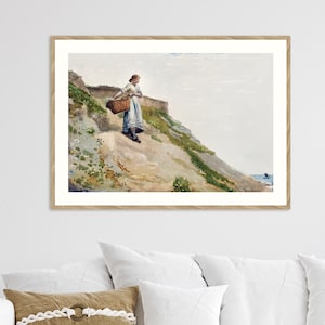 | d’impression encadrée Fille portant un panier | Winslow Homer | Affiches d’exposition | | du paysage marin | d’art costal | de décoration murale | d’idées cadeaux Tirage d’art