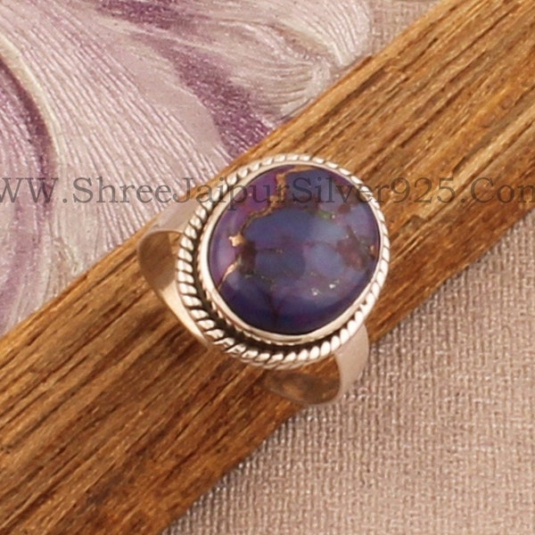 Boho 925 Silver Ring: Oval Composite Turquoise Cabochon