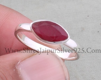 Ruby Solid 925 Sterling Silver Ring For Women, Handmade Silver Marquise Cut Stone Red Ruby Ring Gifts For Her Bridal Wedding Anniversary