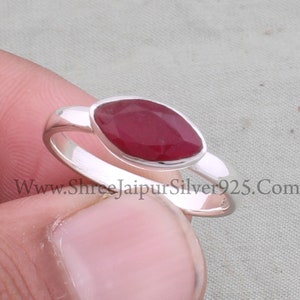 Ruby Solid 925 Sterling Silver Ring For Women, Handmade Silver Marquise Cut Stone Red Ruby Ring Gifts For Her Bridal Wedding Anniversary
