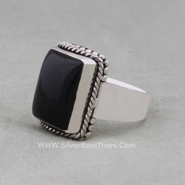 Black Onyx  Ring, 925 Sterling Silver Rings For Rectangle Handmade Gemstone Jewelry, Bridal Vintage,