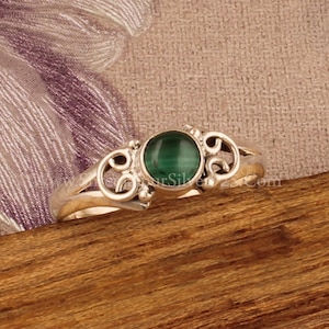 Malachite Sterling Silver Ring: Handmade Dainty Design