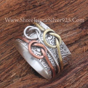 Spinner Rings, 925 Sterling Silver Designer Spinner Ring, Handmade Three Tone  For Her, Silver  Bridesmaid Ring, Boho