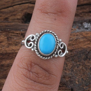 Anillo de turquesa de plata esterlina hecho a mano: joyería de piedras preciosas para mujer