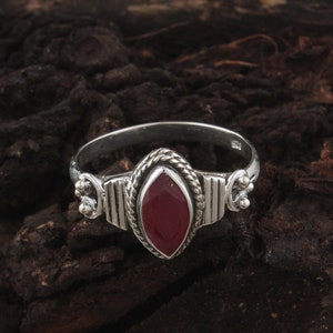 Handcrafted Sterling Silver Ring: Natural Ruby Cut Stone Boho Ring