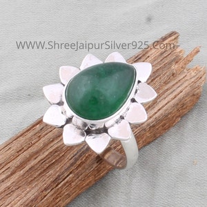 Jade Rings-Green Jade Gemstone Ring 925 Sterling Silver Ring For Women, Handmade Solid Silver Green Jade Ring For Wedding Anniversary Gifts