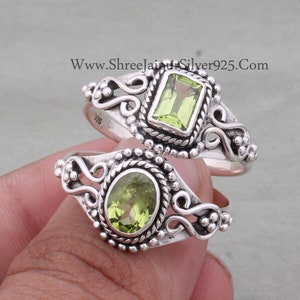 Peridot Gemstone Ring 925 Sterling Silver Ring For Couple, Handmade Solid Silver Ring For Wedding Anniversary Gifts