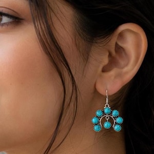 Kingman Tibetan Turquoise Earrings Sterling Silver Handmade Dangle Teardrop Bezel Artisan Southwestern
