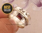 925 Sterling Silver Natural Red Garnet Spinner Ring, Designer Handmade Meditation Ring Boho Ring, Wedding Jewelry, Present For Her Gift Idea
