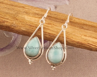 Solid 925-Sterling Solid Silver Earring With Larimar Gemstone Handcrafted Earring Antique Silver Earring Etsy Cyber-2021 Gift For You